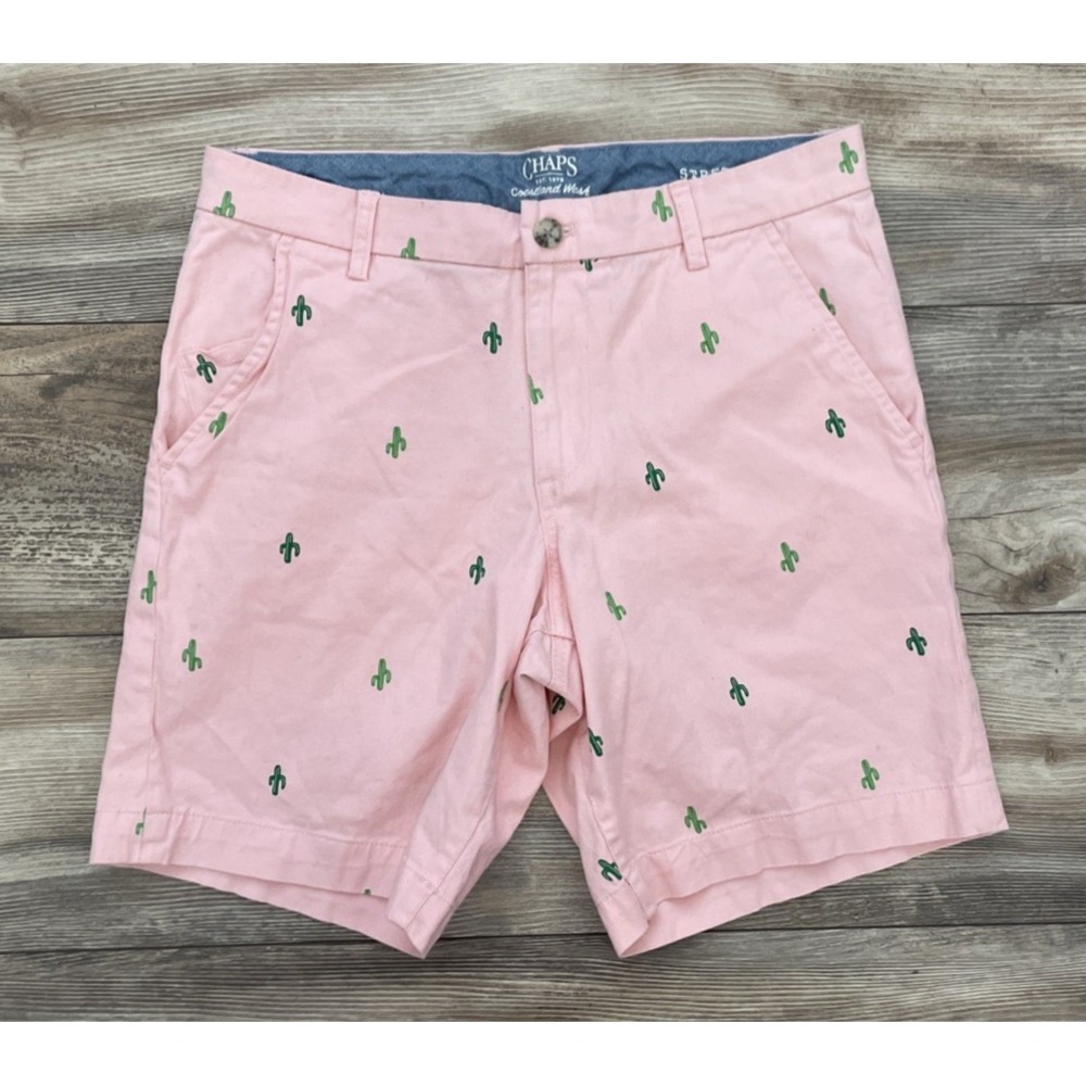 Chaps Mens Cactus Allover Print Southwest Preppy Chino Shorts Pink 30 x 9